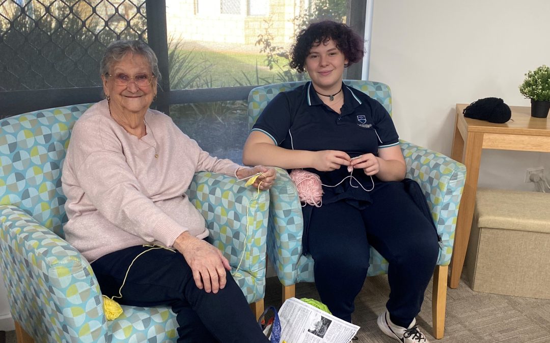 Ingenia Gardens and students from Halls Head learn to crochet together
